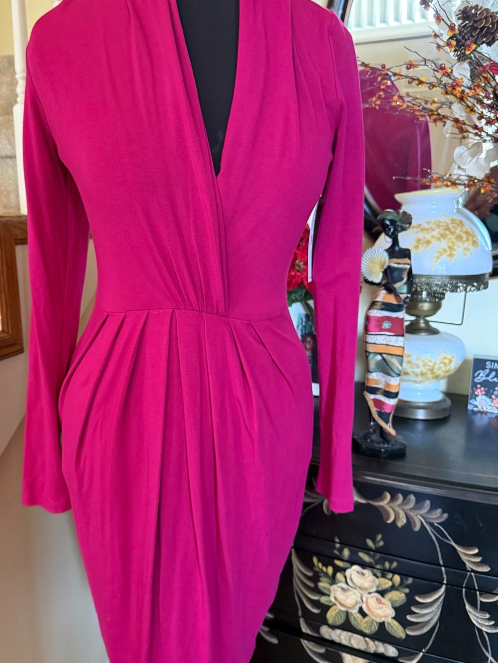 Karen Kane Fuchsia Long-Sleeve Draped Wrap Dress - Women - Picture 12 of 17